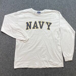 MV‎ Sport Navy TShirt Sz L Mens White Grunge Skater Long Sleeve Military Graphic